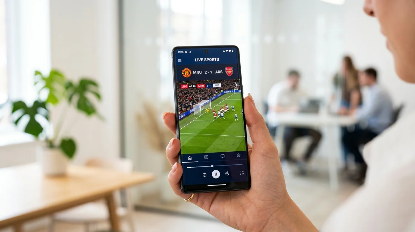 Android device streaming sports with IPTV app